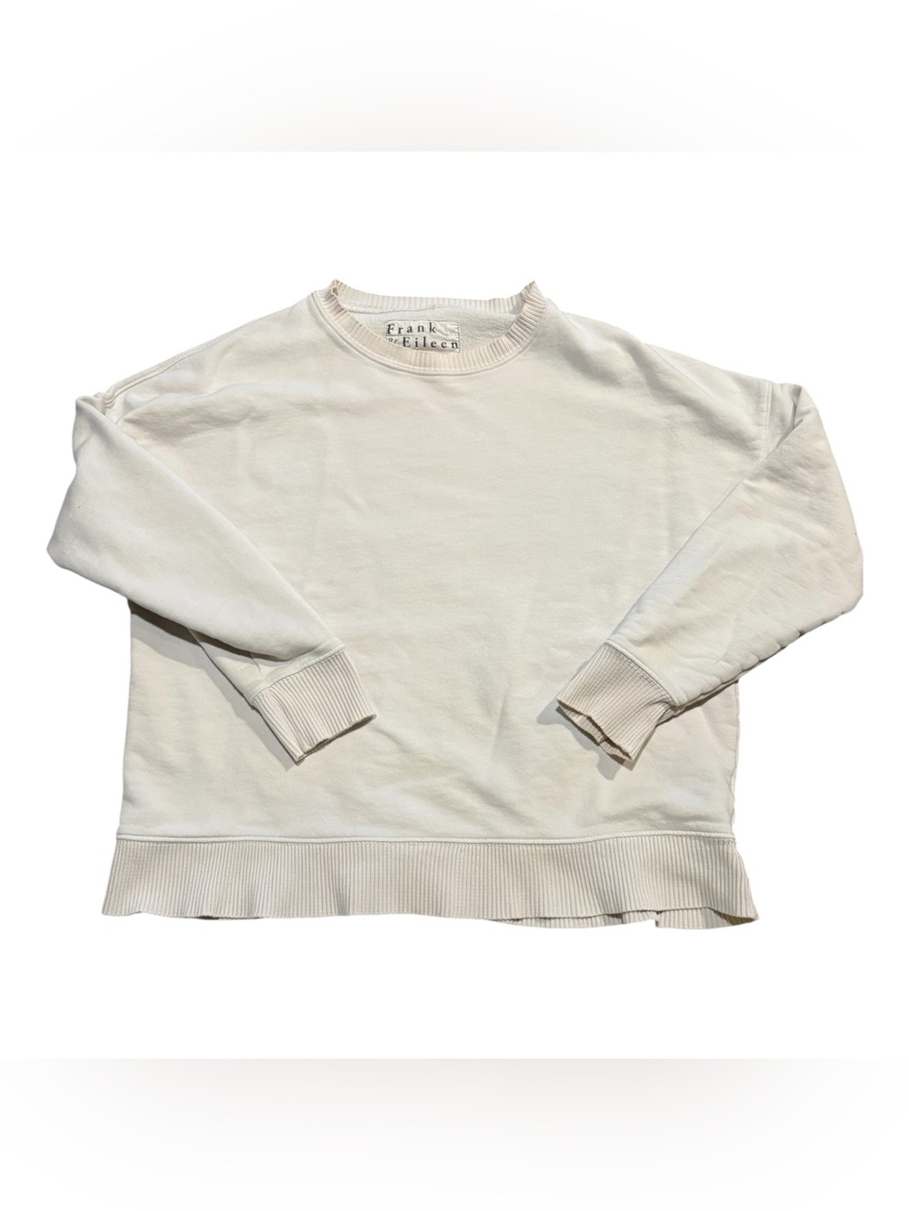 Frank & Eileen Cream Ribbed Hem Crewneck Sweatshirt